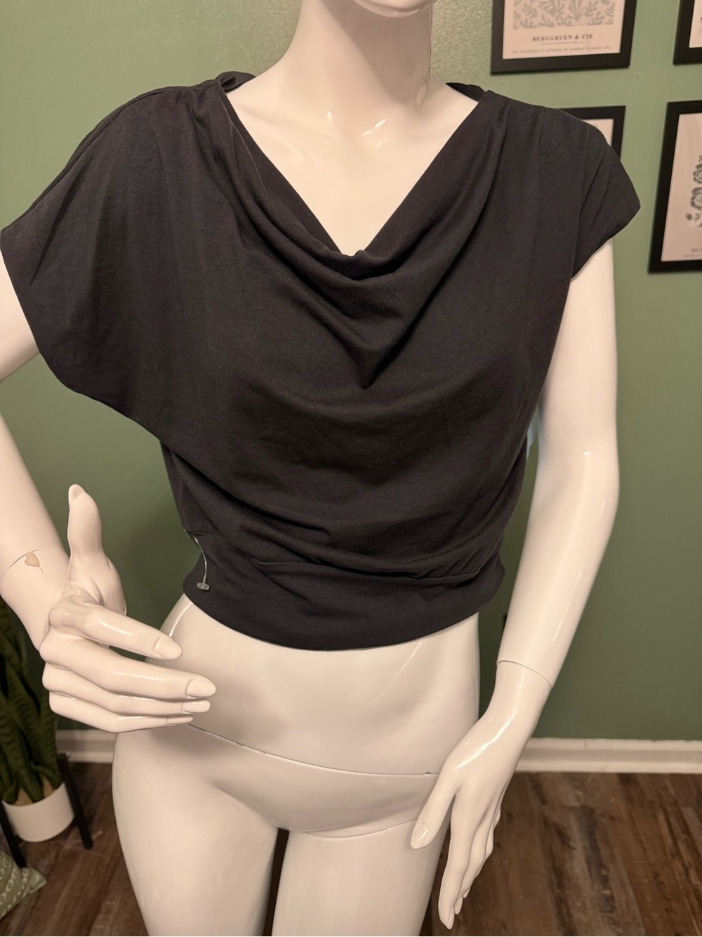 Modal Soft NWT Cowl Neck Cropped Top in Charcol Grey Size Small
